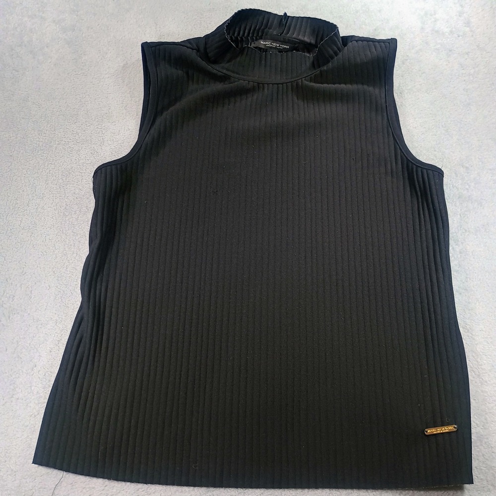 Marc New York Womens Mock Neck Top Black M Ribbed Sleeveless Tank